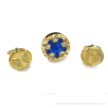 Metal Cufflinks And Tie Clips With Engraved Flower Logo